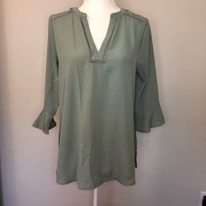 Green/Gray 3/4 Sleeve Blouse